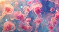 Ethereal jellyfish blooms floating in sky rivers