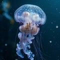 Ethereal Jellyfish Floating in Deep Blue Sea