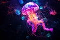 Ethereal Jellyfish glowing pink underwater color. Generate AI