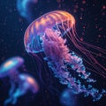 Ethereal jellyfish illuminate the dark ocean with an enchanting glow Royalty Free Stock Photo