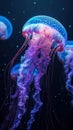 Ethereal jellyfish illuminate the dark ocean with an enchanting glow