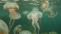 Ethereal Jellyfish Swarm Drifting in Ocean Depths