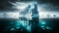 The ethereal landscape depicts a huge iceberg,the underwater part of which can be seen below a calm surface.