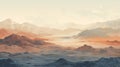 Ethereal Landscape: Deserts And Mountains In Soft Muted Colors