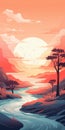 Ethereal Landscape Illustration With Modern And Colorful Art Style