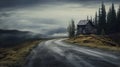 Ethereal Landscape: Lonely Wooden Cabin On A Road Royalty Free Stock Photo