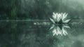 An ethereal lotus floats on misty waters, its ghostly beauty a perfect emblem of peace and mindfulness for Vesak
