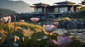 Ethereal Lotus House With Serene Oceanic Vistas