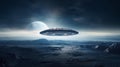 Ethereal Lunar Exploration: Serene Spaceship Suspended in Twilight Royalty Free Stock Photo