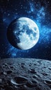 Ethereal Moonscape, Barren Craters, and Lunar Surface Textures Illuminated by Silvery Moonlight Royalty Free Stock Photo
