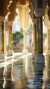 Ethereal Mystique: Vibrant Patterns in a Serene Temple Courtyard Royalty Free Stock Photo