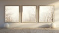 Ethereal Nature Scenes: Empty Room With Wooden Floor And Rectangular Windows