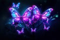 Ethereal Neon glowing butterflies. Summer nature art