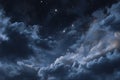 Ethereal nightscape featuring fluffy cumulus clouds and radiant stellar constellations Royalty Free Stock Photo