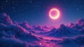 An ethereal nightscape pink snowdrifts under a glowing annular eclipse in a starry sky. Generative AI Royalty Free Stock Photo