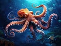 Ai Generated illustration Wildlife Concept of Ethereal octopus from the depth (Octopus vulgari) Royalty Free Stock Photo