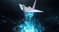Origami Crane with Digital Data Stream and Futuristic Glow - Tech Innovation Royalty Free Stock Photo