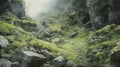 Ethereal Pathway: A Highly Detailed Painting Of A Meadow By Alan Lee