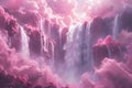 Ethereal Pink Cascade: Dreamlike Surreal Skyscape. Concept Fantasy, Ethereal, Pink, Surreal,