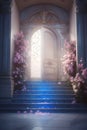 ethereal place with giant gate covered with flowers