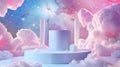 An ethereal podium with a stunning galaxyscape serving as a backdrop creating a whimsical atmosphere fit for showcasing