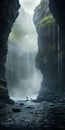 Ethereal Portraits: Stunning Dark Cave Waterfalls In Matte Painting Style