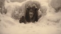 Ethereal Portraiture: A Man And A Bison In The Snow Royalty Free Stock Photo