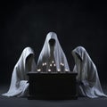 Ethereal Portraiture: Three Cloaked Ghosts In A Seance Royalty Free Stock Photo