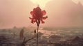 Ethereal Red Flower: A Romantic Post-apocalyptic Orchid In Hazy Silhouette