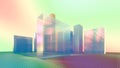 Ethereal Reflections: Iridescent Cubes in a Landscape of Hues and Tones, 3D rendering Royalty Free Stock Photo