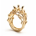 Ethereal Rococo-inspired Gold Ring With Diamonds And Leaves Royalty Free Stock Photo