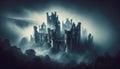 Ethereal Ruins: Old Castle Enshrouded in Mystical Fog Royalty Free Stock Photo