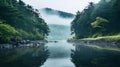 Ethereal Seascapes: A Japanese Minimalist River With Mirrored Realms