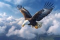 Ethereal sight, Fish Eagle in flight, soaring above billowing clouds Royalty Free Stock Photo