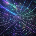 Ethereal Spiderweb with Cosmic Dust and Shimmering Lights cobweb dew drops Royalty Free Stock Photo