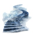 Ethereal staircase ascending through fluffy clouds into heavenly light.