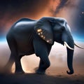 An ethereal, star-forged elephant with tusks of pure energy, wandering through a nebula-dappled savanna2