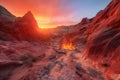 ethereal sunrise, illuminating fiery canyon landscape