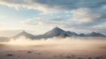 Ethereal Sunrise: Mountains, Fog, And Serene Desert Atmosphere