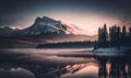 Ethereal Sunrise over Medicine Lake Mountain Range for Dreamy Wallpapers.