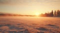 Ethereal Sunrise Over Snow Covered Field In Rural Finland