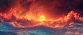 Ethereal Sunset Over Crimson Waves. Concept Nature Photography, Ocean Sunset, Serene Landscape, Royalty Free Stock Photo