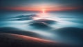Ethereal Sunset Over Misty Sand Dunes Landscape
