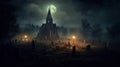 Ethereal Tranquility: Moonlit Overgrown Graveyard in a Misty Creepy Ambiance