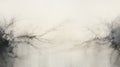 Ethereal Trees: A Dreamlike Black And White Painting Of Branch And Fog