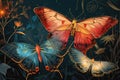 Ethereal twilight butterflies, their wings shimmering with the colors of dusk and dawn - Generative AI