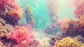 Vibrant underwater seascape with colorful corals and sunlight. serene marine life scene ideal for backgrounds. AI