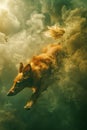 Ethereal Underwater Portrait of a Golden Retriever Swimming Amidst Sunlit Water Clouds