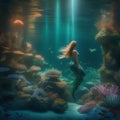 Ethereal underwater scene with mermaids and bioluminescent sea creatures2
