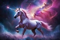 An ethereal unicorn on a nebula background AI generated